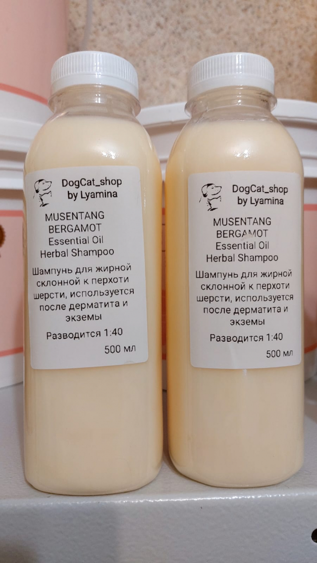 MUSENTANG BERGAMOT Essential Oil Herbal Shampoo, шампунь для жирной, склонной к перхоти шерсти, используется после дерматита и экземы